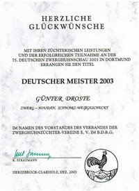 Urkunde Deutscher Meister im VZV